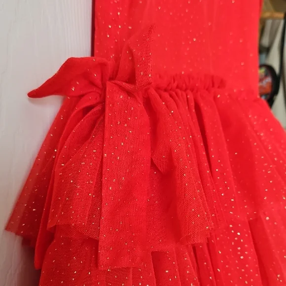 Red Ruffled Kids Tulle Dress - Picture 3 of 14